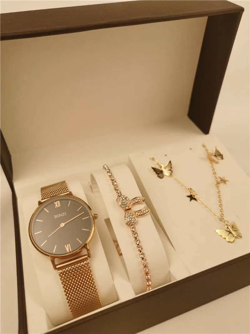 Миланский сетчатый Нержавеющая сталь часы набор Для женщин браслет наручные