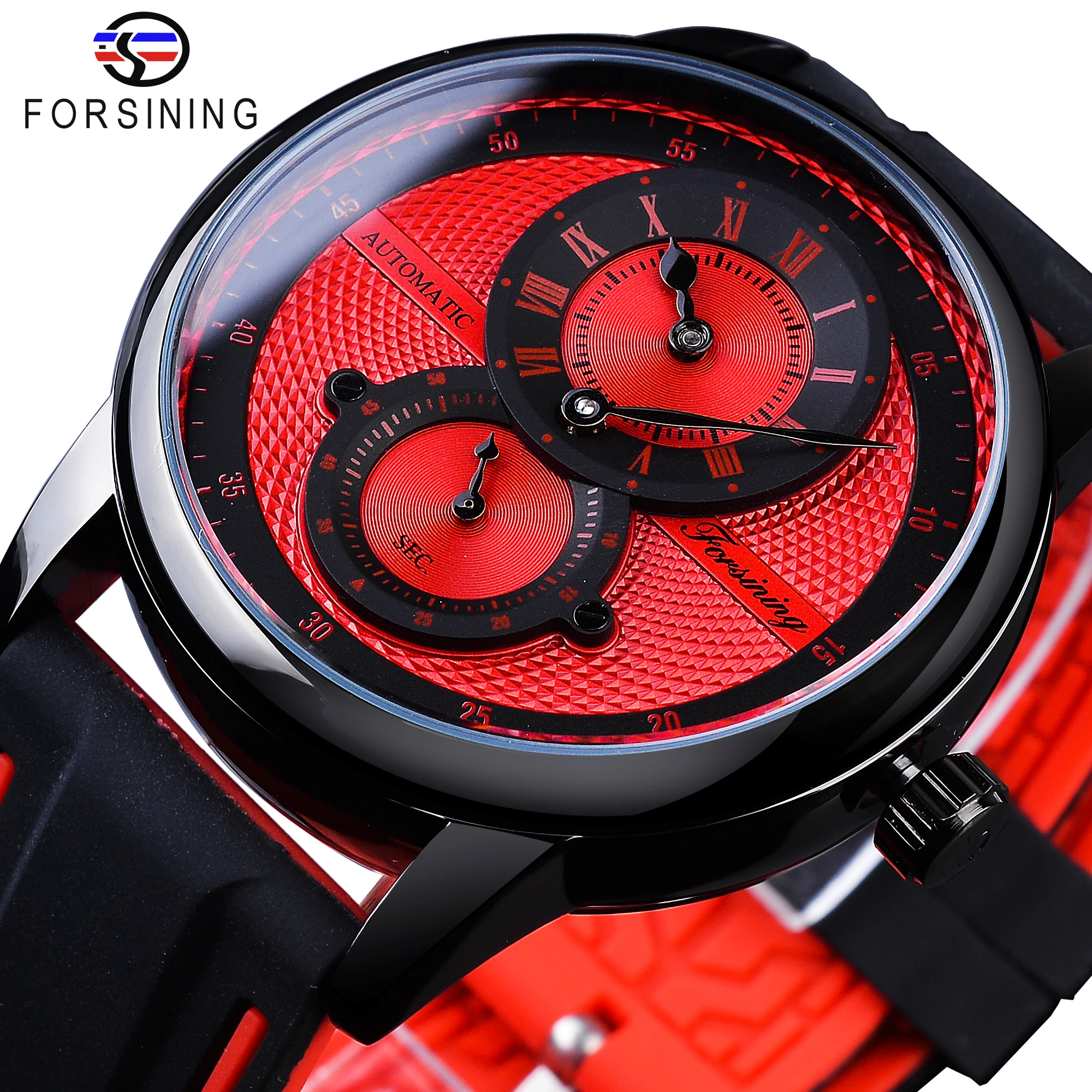 Forsining 2021 модные спортивные гоночные красные мужские часы автоматические