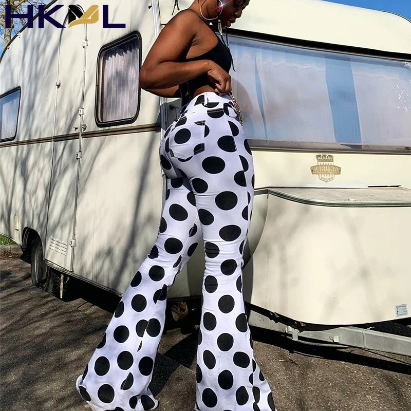 Summer Women Flare Pants High Waist Pants Solid Color Show Polka Dot Printed Show Leg Length Casual Long Pants
Summer Women Flare Pants High Waist Pants Solid Color Show Polka Dot Printed Show Leg Length Casual Long Pants
