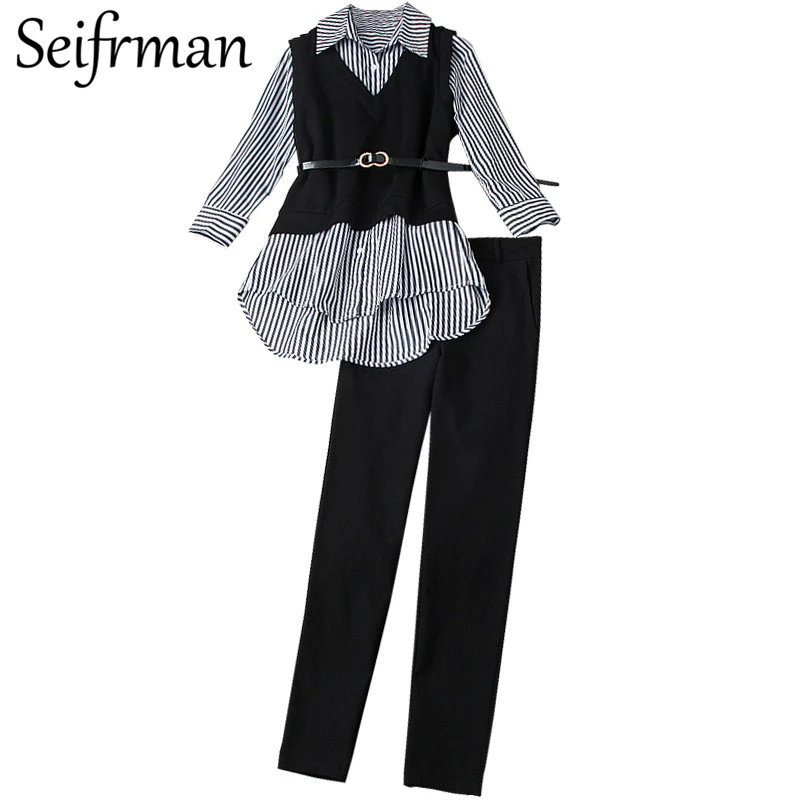 Seifrmann Summer Women Fashion Designer3 PiecesSet Sleeveless Vest + Striped Loose Blouses + High Waist Black Print Long Pants
Seifrmann Summer Women Fashion Designer3 PiecesSet Sleeveless Vest + Striped Loose Blouses + High Waist Black Print Long Pants