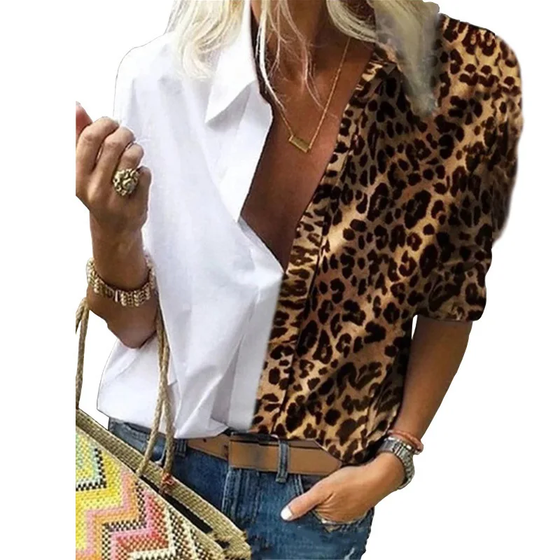 Autumn and winter women's long sleeve leopard print loose shirt chiffon shirt