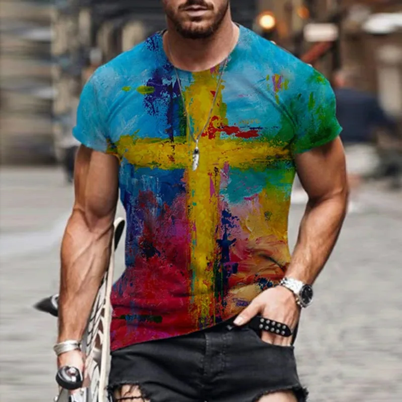 Men's oversized retro short-sleeved T-shirt Harajuku fashion colorful cross-print round neck summer new style 2021 fashion trend
Men's oversized retro short-sleeved T-shirt Harajuku fashion colorful cross-print round neck summer new style 2021 fashion trend