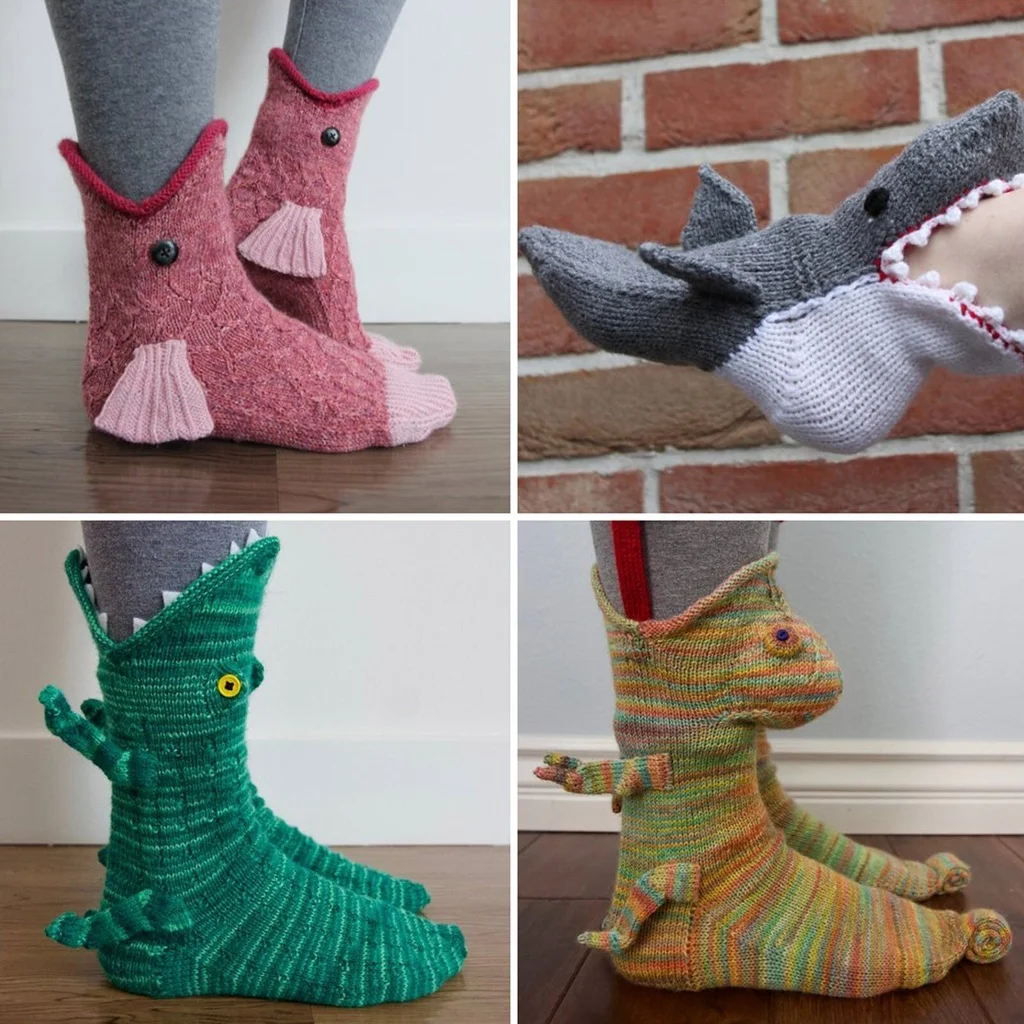 

Knit Crocodile Socks Knit Animal Sock Winter Christmas Knit Socks Animal Alligator Pattern Double Knitting Cuff Down Xmas Gifts