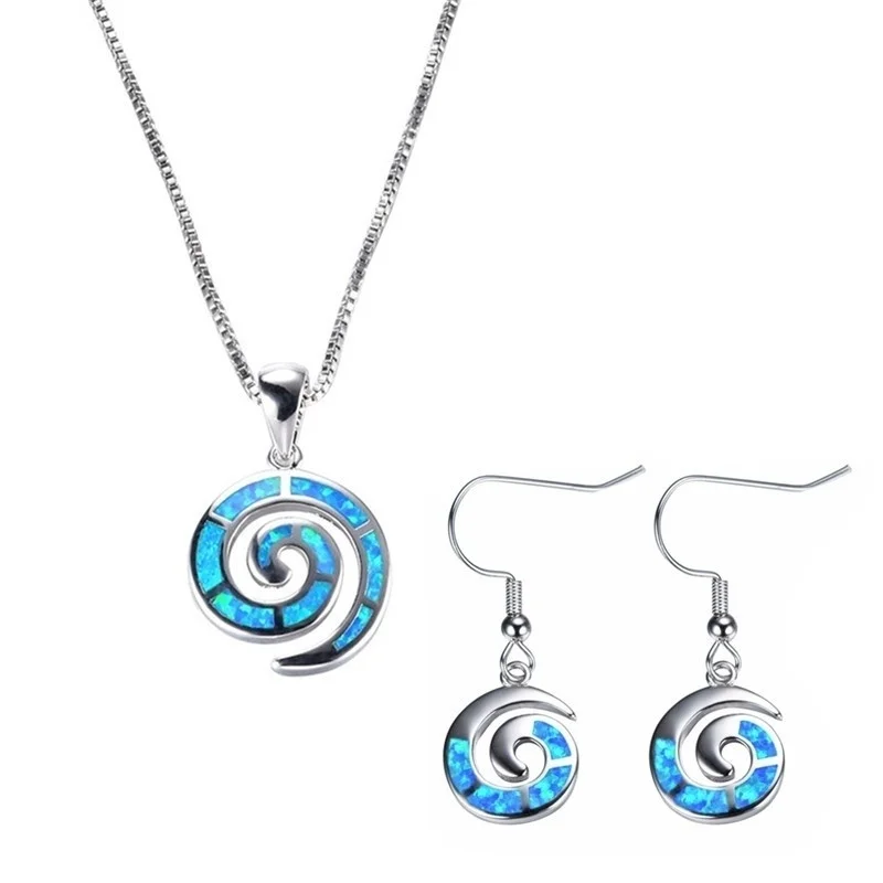 Fashion Women Necklaces With Earrings Jewelry Set Blue Imitation Fire Opal Spiral Pendant Necklace/Earrings For Women
Fashion Women Necklaces With Earrings Jewelry Set Blue Imitation Fire Opal Spiral Pendant Necklace/Earrings For Women