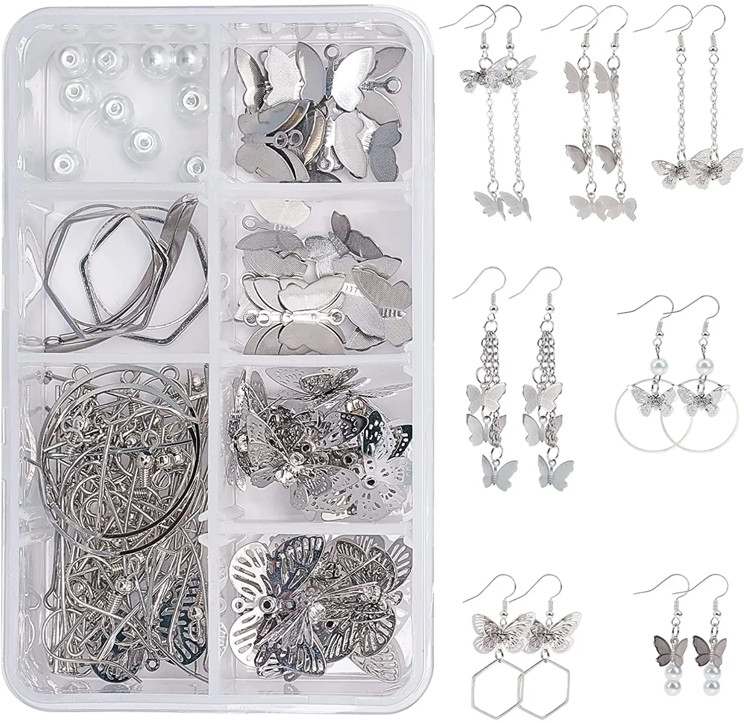 1 box of DIY10 pairs of alloy butterfly pendant kits with earrings jump ring female glass beads DIY earrings jewelry making
1 box of DIY10 pairs of alloy butterfly pendant kits with earrings jump ring female glass beads DIY earrings jewelry making