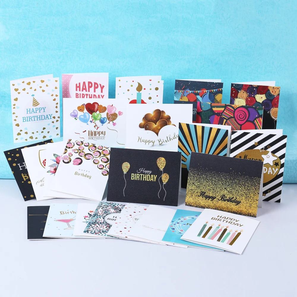 

UNOMOR 24 Fun Stylish Designs Gold Stamp Birthday Kits with 26 Envelopes