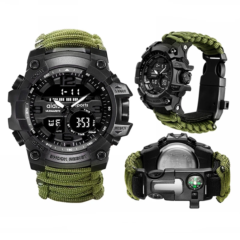 

Addies Military Watch With Compass Men Waterproof Whistel Stopwatch Alarm Clock Sport Digital Wrist Watch Montre Homme