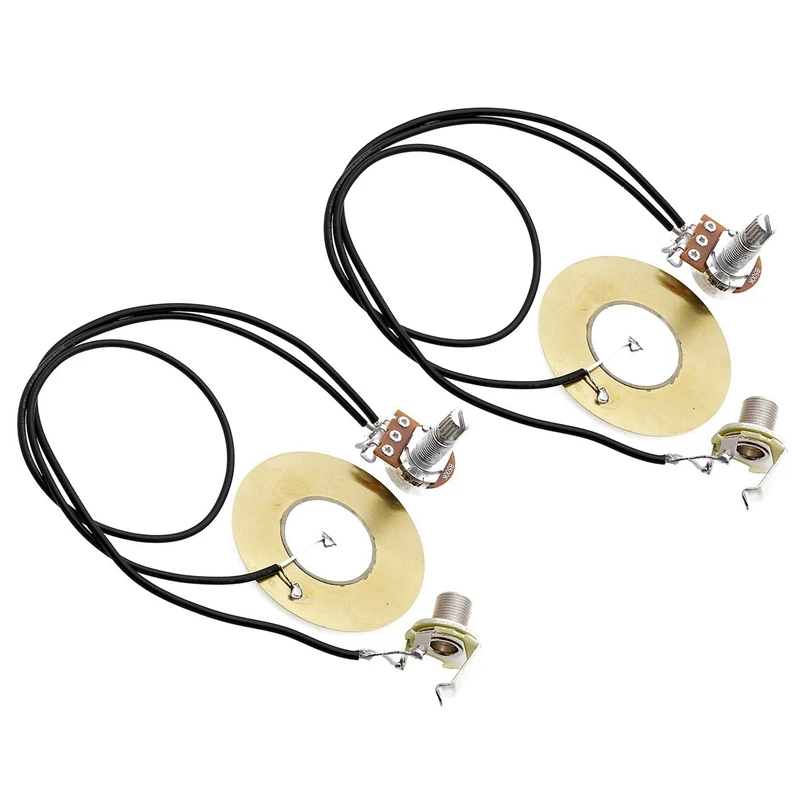 

New 2Pcs 50MM Guitar Pickup Piezo Transducer Prewired Amplifier with 6.35MM Output Jack for Acoustic Guitar Ukulele Cigar Box Gu
