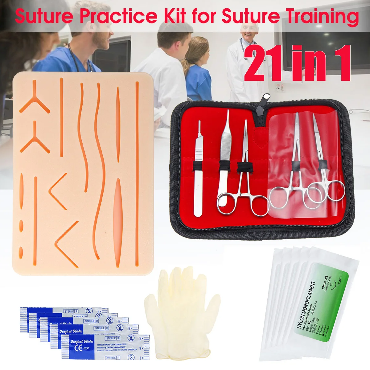 Medical Suture Training Kit Skin Suture Practice Model Training Pad Set Suture Needle Scissors Tweezers Doctor Nurse Teaching
Medical Suture Training Kit Skin Suture Practice Model Training Pad Set Suture Needle Scissors Tweezers Doctor Nurse Teaching