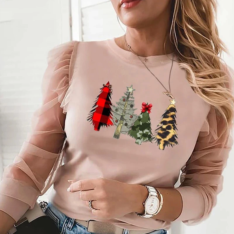 NEW Fashion Women Elegant Santa Claus Christmas Tree Shirts Casual O-Neck Mesh Ruffles Pullovers Tops Ladies Hollow Out Blusa
NEW Fashion Women Elegant Santa Claus Christmas Tree Shirts Casual O-Neck Mesh Ruffles Pullovers Tops Ladies Hollow Out Blusa
