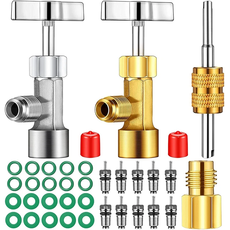 R134A Self-Sealing Can Taps With Valve Core Removal Tool, Tank Adapter for 1/4 Inch and 1/2 Inch AC Charging Hoses
R134A Self-Sealing Can Taps With Valve Core Removal Tool, Tank Adapter for 1/4 Inch and 1/2 Inch AC Charging Hoses