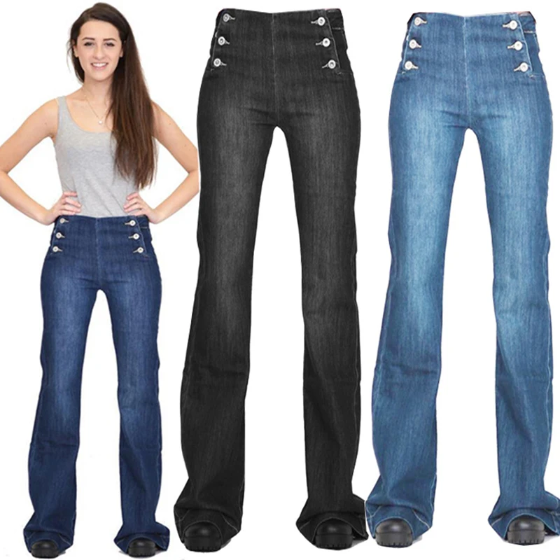 Exquisite women's fashion denim trousers buttons buckle slim fitting pants full length washed flare jeans large size XS-4XL
Exquisite women's fashion denim trousers buttons buckle slim fitting pants full length washed flare jeans large size XS-4XL