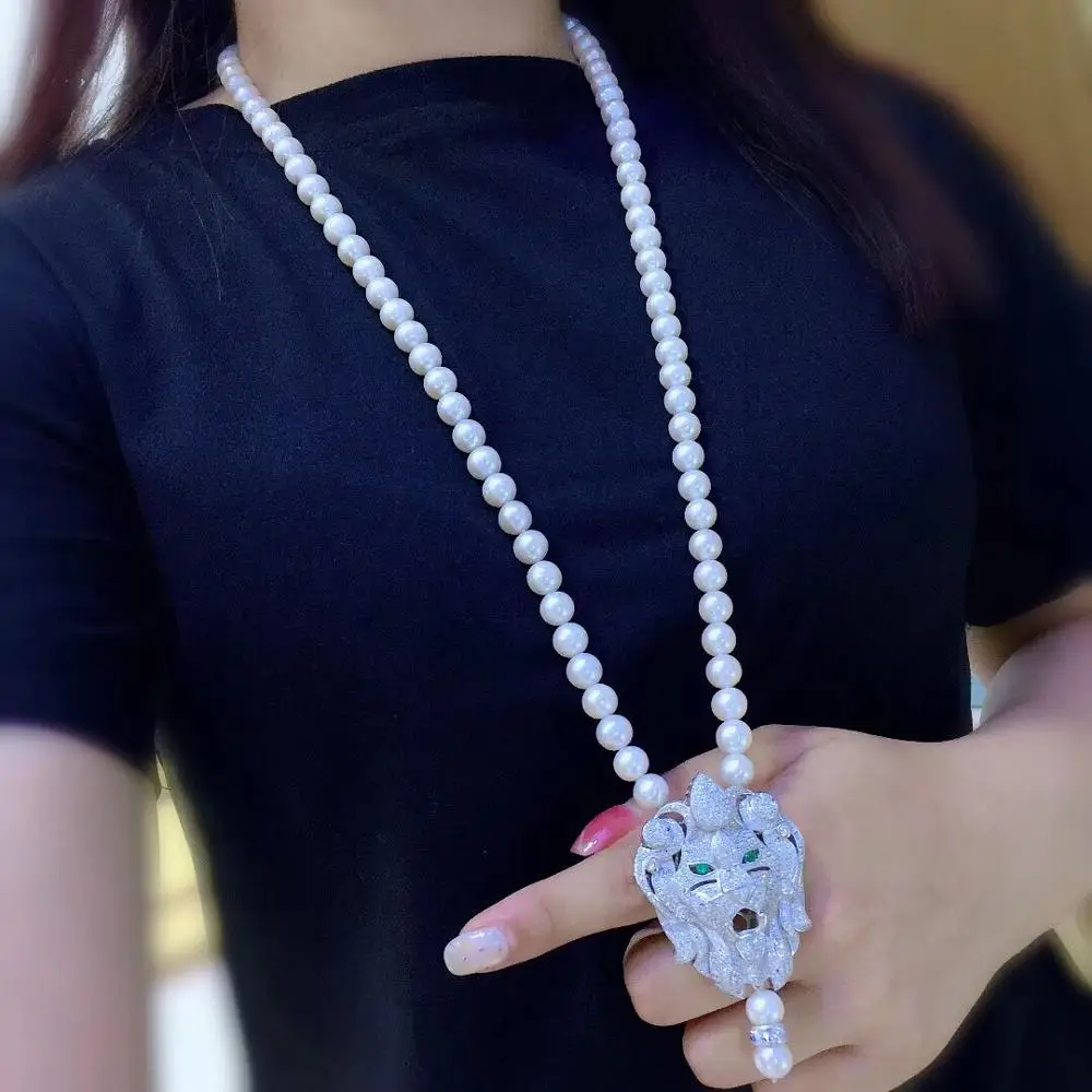 Hot sell new 8-9mm natural white freshwater pearl necklace zircon accessories lion head pendant 75cm long fashion jewelry
Hot sell new 8-9mm natural white freshwater pearl necklace zircon accessories lion head pendant 75cm long fashion jewelry