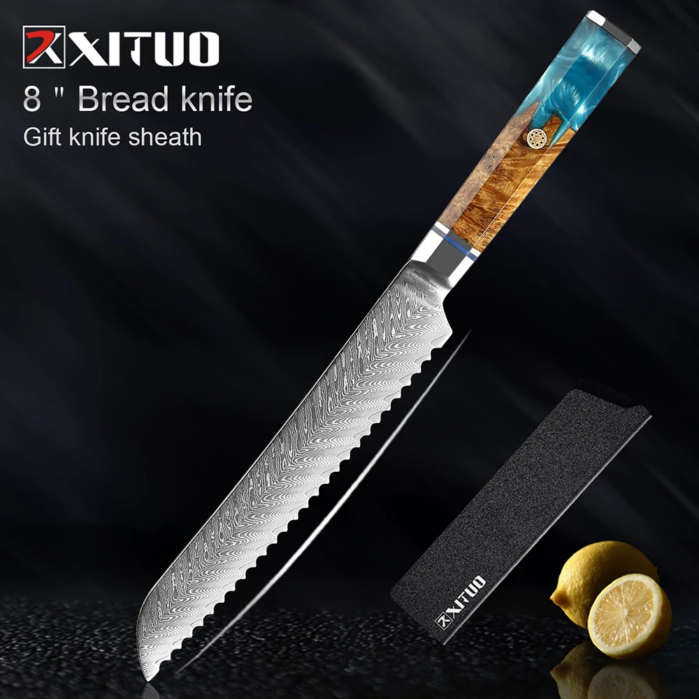 XITUO 8'' inch Bread Knife Japanese VG10 Steel Damascus Blade Kitchen Knives Octagonal Handle Breakfast Bread Slicing Cutter
XITUO 8'' inch Bread Knife Japanese VG10 Steel Damascus Blade Kitchen Knives Octagonal Handle Breakfast Bread Slicing Cutter