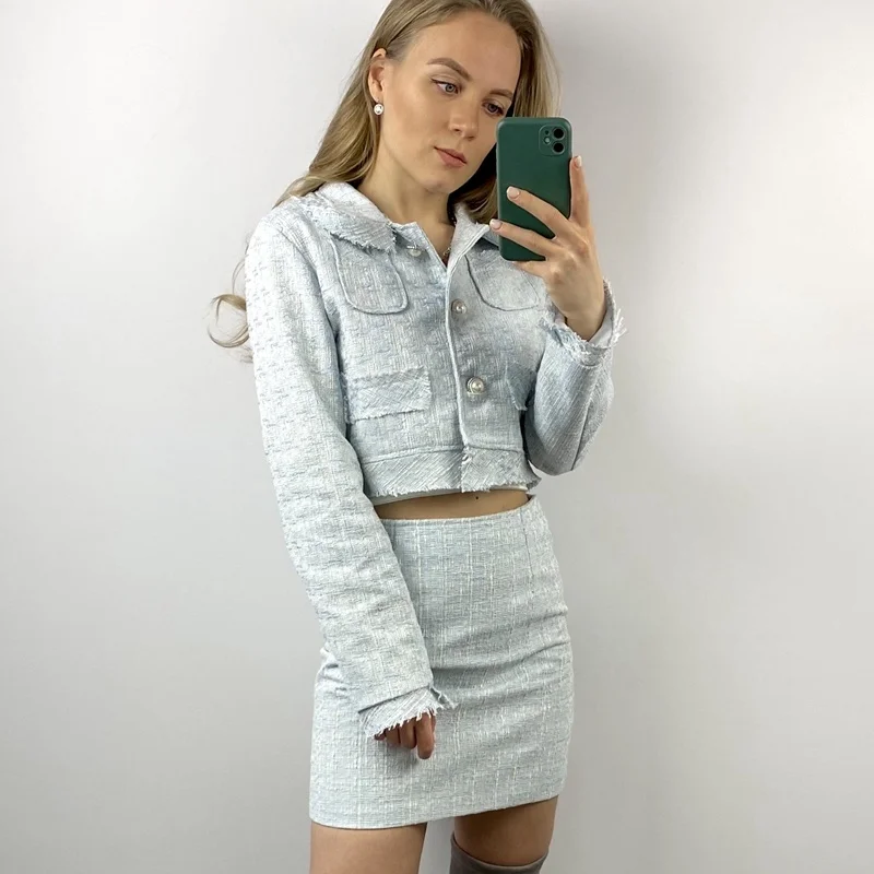 Women Outfits High Quality Female Elegant High Waist Mini A-line Skirt Tweed Two Piece Set Short Jacket Outerwear Femme
Women Outfits High Quality Female Elegant High Waist Mini A-line Skirt Tweed Two Piece Set Short Jacket Outerwear Femme