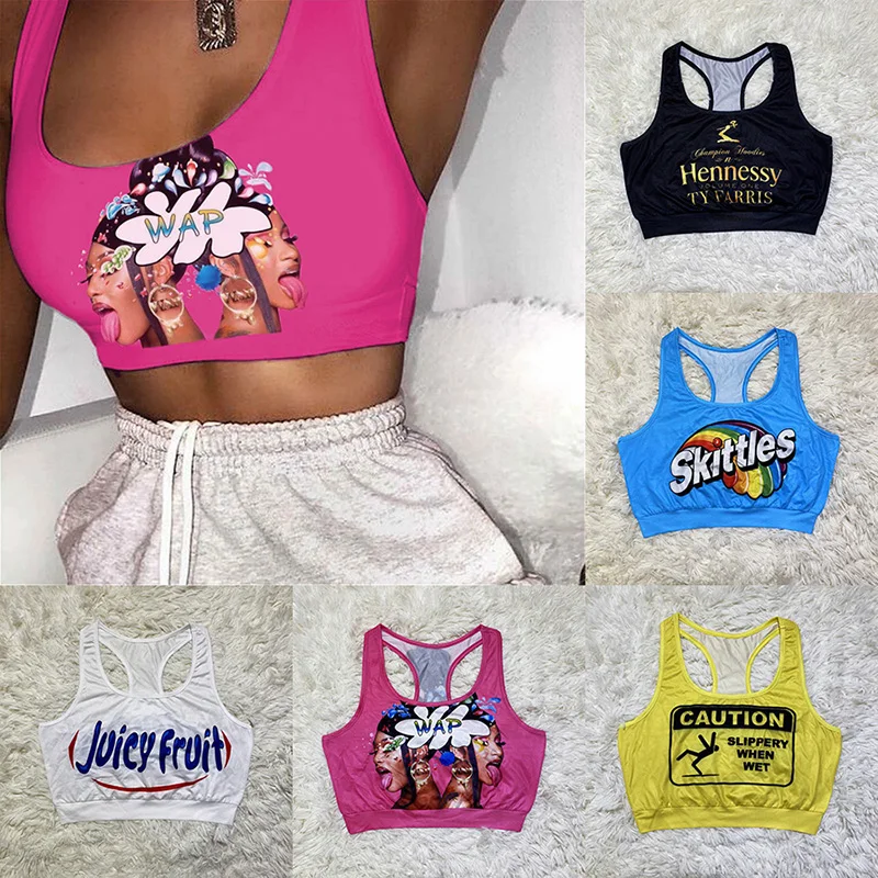 

Sports Fitness Crop Top For Women Summer 2021 Sexy Sleeveless Tank Tops Short Camisole Women's Clothing T-Shirt Vest WAP