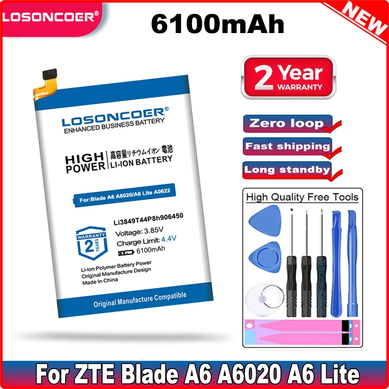 Аккумулятор LOSONCOER 6100 мАч Li3849T44P8h906450 для ZTE Blade A6 A6020/ Lite A0622 Nubia N3 NX608J NX617J Voyage 5 Voyage5 Plus |