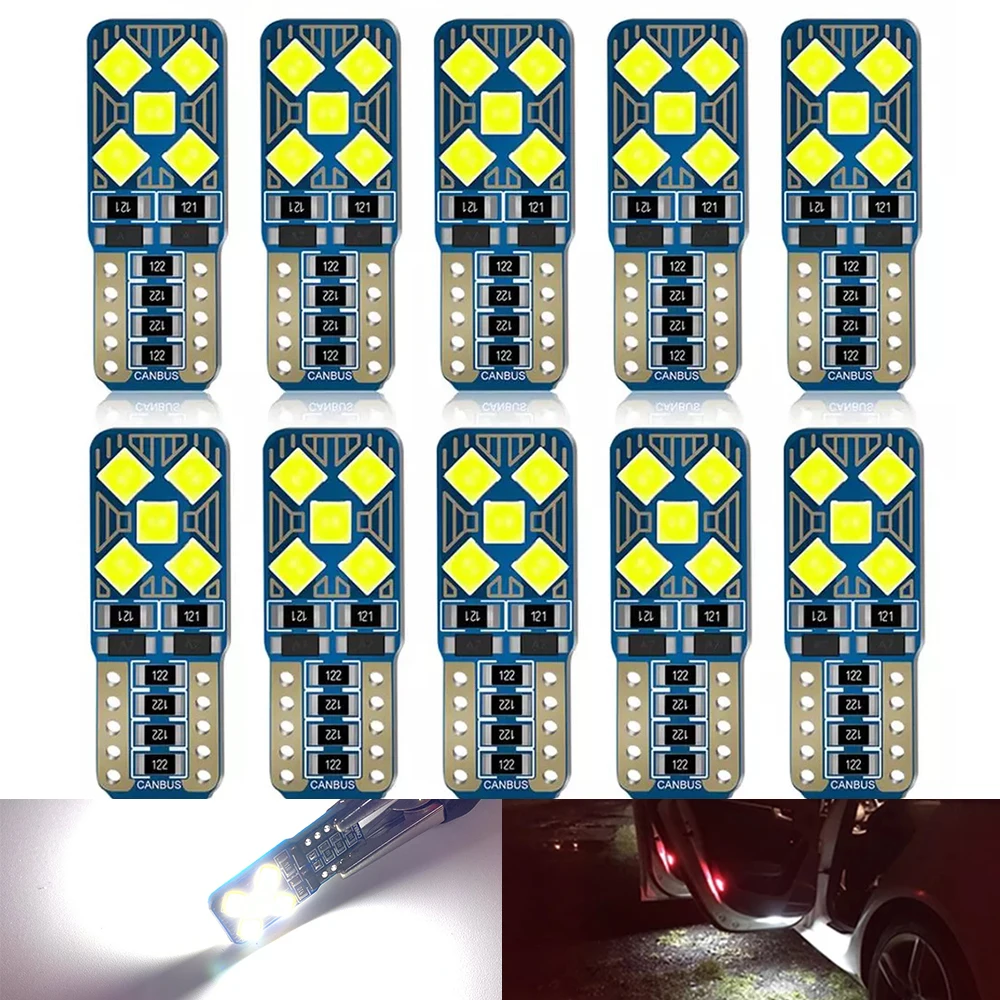 

10X T10 Led Canbus W5W Led Bulb Car Interior Light 10led 2835smd 194 168 No Error Reading Dome Light Instrument Plate Lamp 6000K