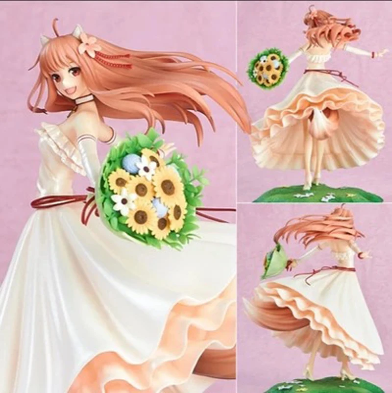 

24CM Japanese Sexy Anime Figure Merchant Meats Spicy Wolf Spice 10th Anniversary Holo Wedding Dress Ver Action Figure