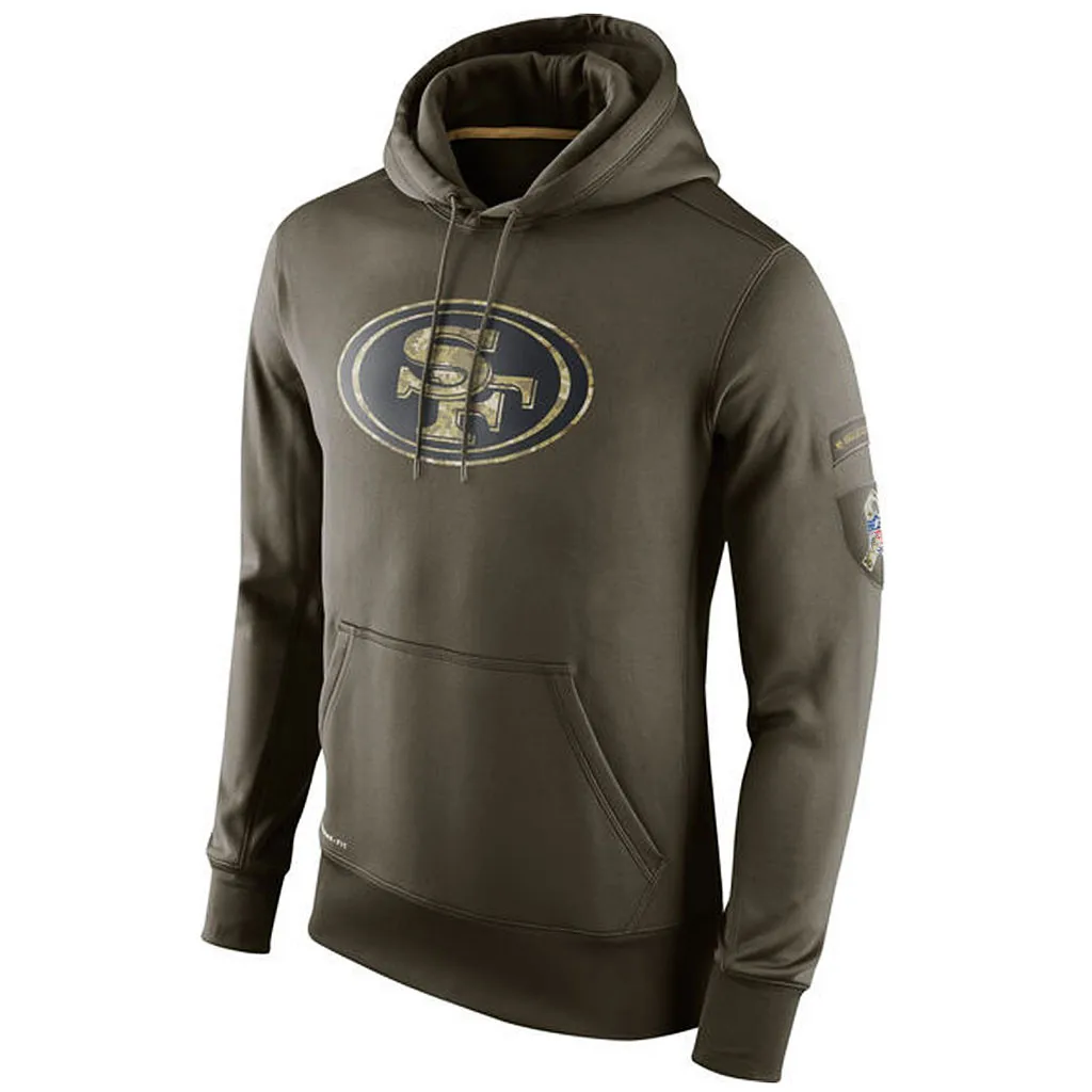 

San Francisco MEN Sweatshirt 49ers Olive gray Salute To Service Pullover American sports football badge Quality Hoodie oversize