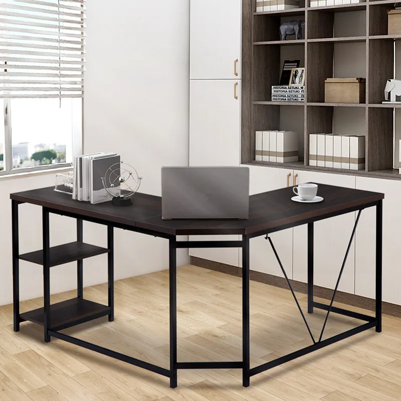 

Офисный стол-l-образный компьютерный стол с 2 круглый Ланч-бокс для хранения полки для Офис настольный компьютерный стол