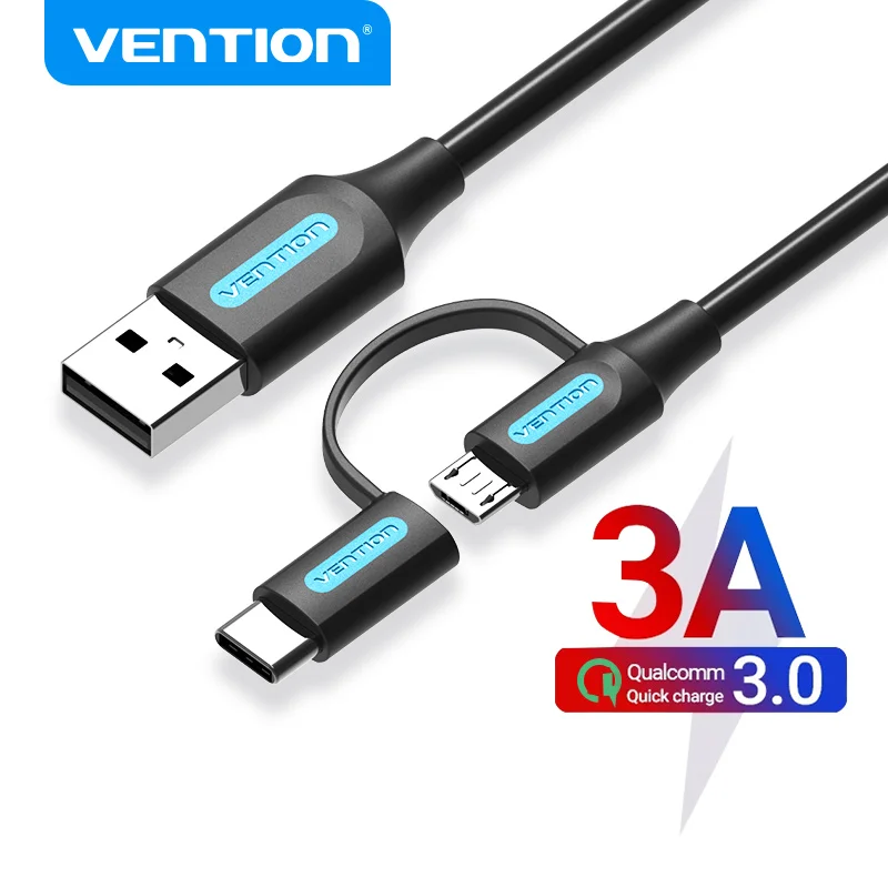 Vention 2 in 1 USB Type C Cable for Xiaomi Mi 9 3A Fast Charging USB Cable for Samsung Galaxy S10 S9 Plus Huawei Micro USB Cable 
Vention 2 in 1 USB Type C Cable for Xiaomi Mi 9 3A Fast Charging USB Cable for Samsung Galaxy S10 S9 Plus Huawei Micro USB Cable