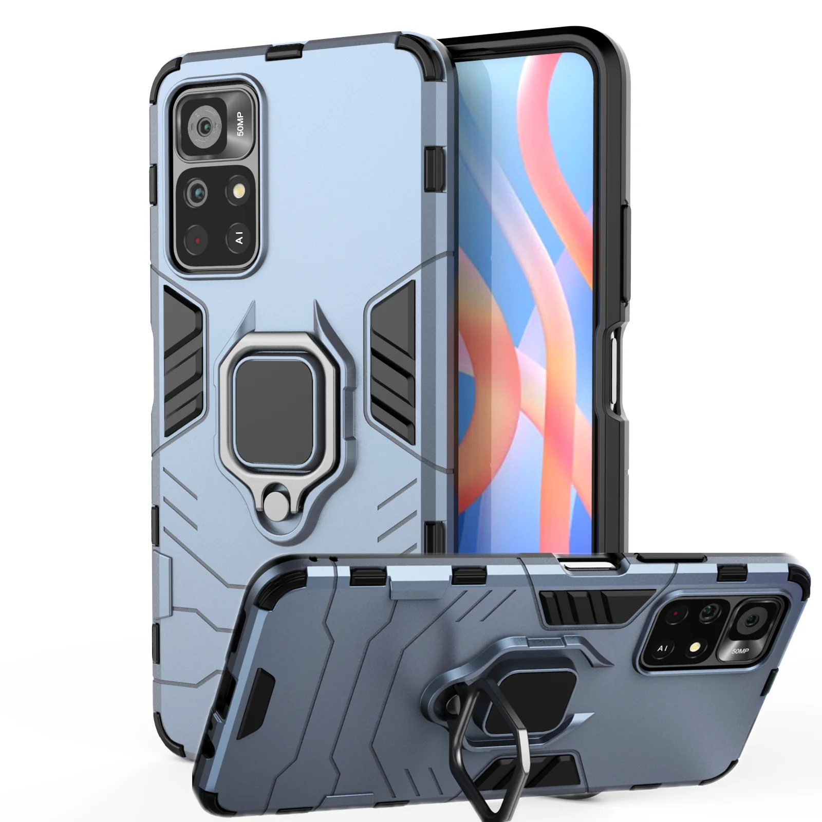 

For Xiaomi Poco M4 Pro 5G Case Shockproof Combo Ring Holder Cover For PocoM4 Pro 5G M4Pro 2021 Cases Shells M 4 Pro Coque Funda