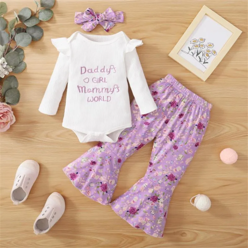 0-24M Baby Girls Autumn Clothes Set Letter Embroidery Long Sleeve O-Neck Romper Floral Print Trousers Headband Girls Outfit
0-24M Baby Girls Autumn Clothes Set Letter Embroidery Long Sleeve O-Neck Romper Floral Print Trousers Headband Girls Outfit