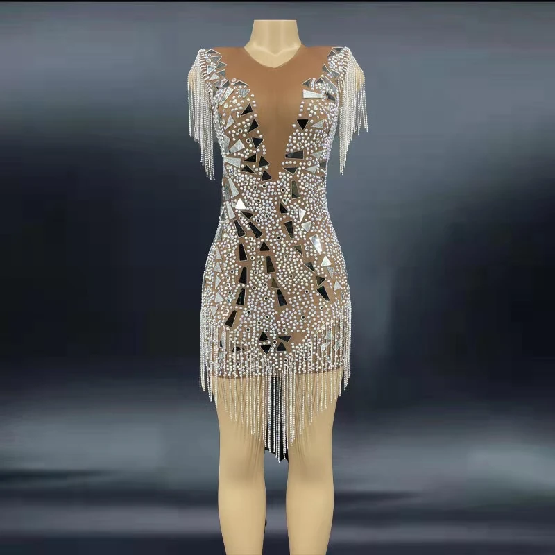 Shining Rhinestone Sequins Party Prom Dress Women Sexy Perspective Birthday Celebration Dress Dancer Tassel Dress Stage Wear
Shining Rhinestone Sequins Party Prom Dress Women Sexy Perspective Birthday Celebration Dress Dancer Tassel Dress Stage Wear