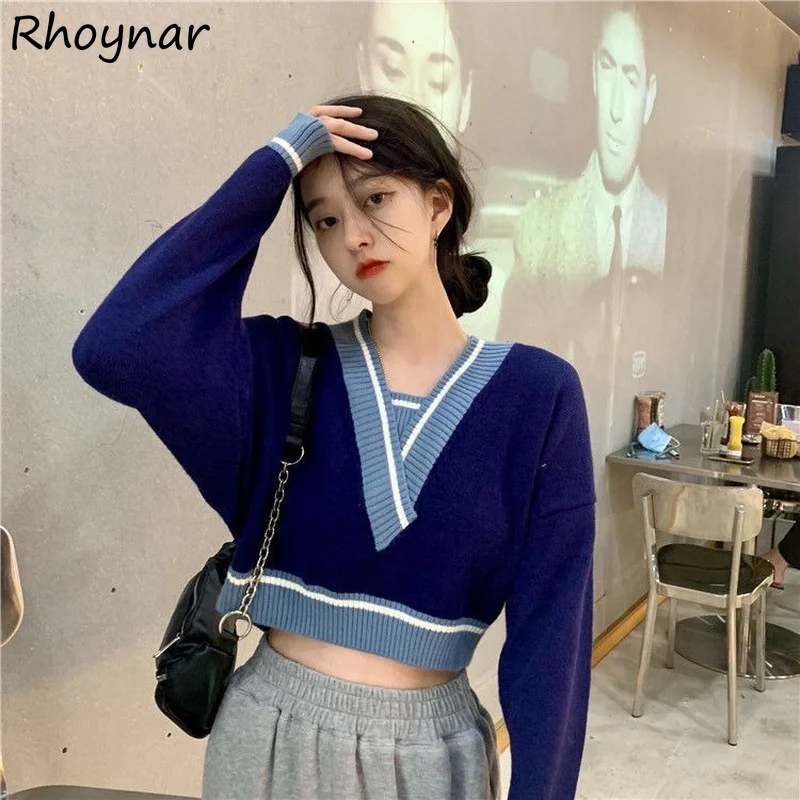 Sweaters Women Knitting Crop Long Sleeve Streetwear Fashion Loose Leisure Lady Spring Pullover Patchwork All-match College Mujer 
Sweaters Women Knitting Crop Long Sleeve Streetwear Fashion Loose Leisure Lady Spring Pullover Patchwork All-match College Mujer