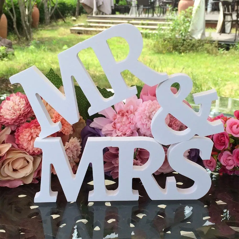 Белый знак Mr And Mrs буквы деревянная стойка настольные Свадебные украшения | Дом и