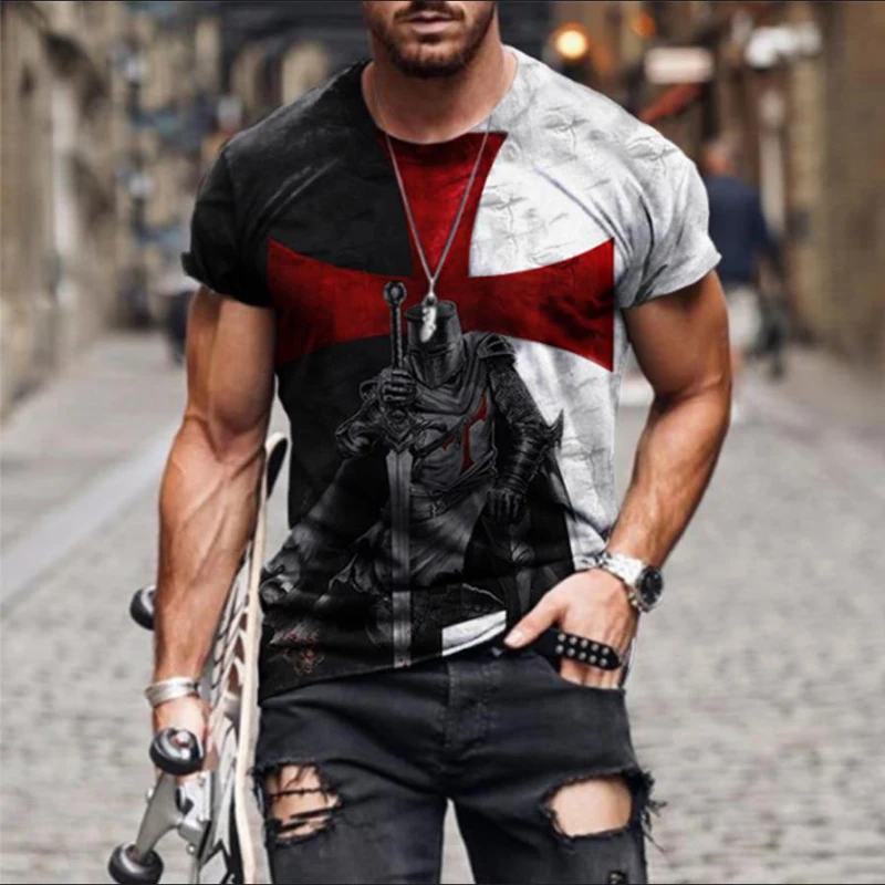 2021 Men's Retro Casual Short Sleeve Casual T-shirt 2021 Summer Round Neck Knight Print Pullover Oversized Loose Tops
2021 Men's Retro Casual Short Sleeve Casual T-shirt 2021 Summer Round Neck Knight Print Pullover Oversized Loose Tops