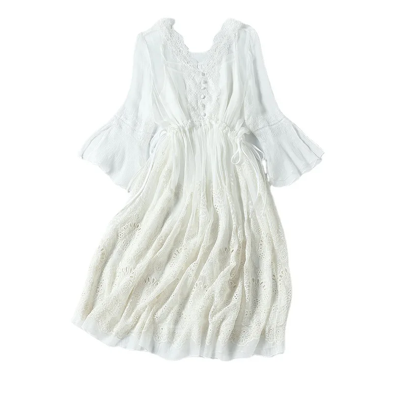 White loose waist mid skirt solid quality commuting trumpet sleeve mulberry silk real silk Pullover embroidered dress
White loose waist mid skirt solid quality commuting trumpet sleeve mulberry silk real silk Pullover embroidered dress