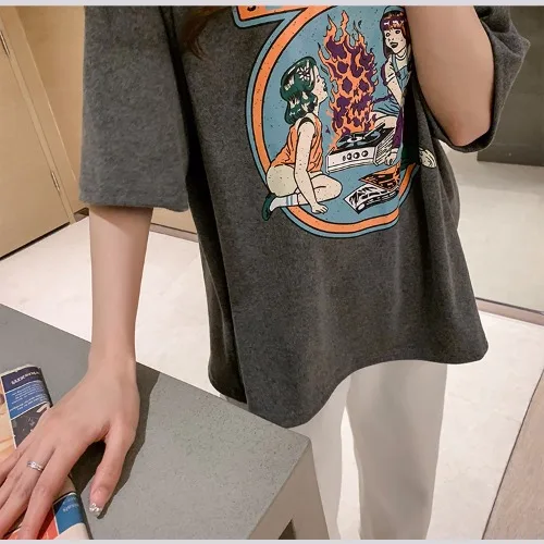 2020 Spring New Fashion Print Short-Sleeve T-shirt Female Loose round Neck Long Half Sleeve T-shirt Base Shirt
2020 Spring New Fashion Print Short-Sleeve T-shirt Female Loose round Neck Long Half Sleeve T-shirt Base Shirt