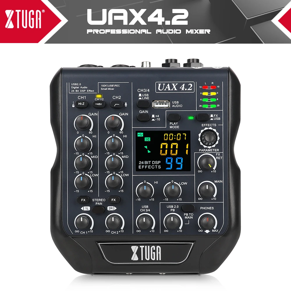 XTUGA Audio Interface Mixer 4 Channels Stereo Mixer Console With 24Bit/192KHz,Recording for Electric Guitar,Bass,Condenser Mic
XTUGA Audio Interface Mixer 4 Channels Stereo Mixer Console With 24Bit/192KHz,Recording for Electric Guitar,Bass,Condenser Mic