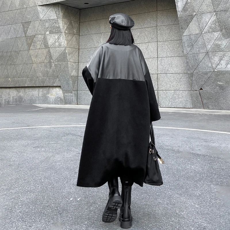 Fit Black Loose Pu Leather Big Size Long Woolen Coat Parkas New Long Sleeve Women Fashion Tide Autumn Winter 2021 1DD2260
Fit Black Loose Pu Leather Big Size Long Woolen Coat Parkas New Long Sleeve Women Fashion Tide Autumn Winter 2021 1DD2260