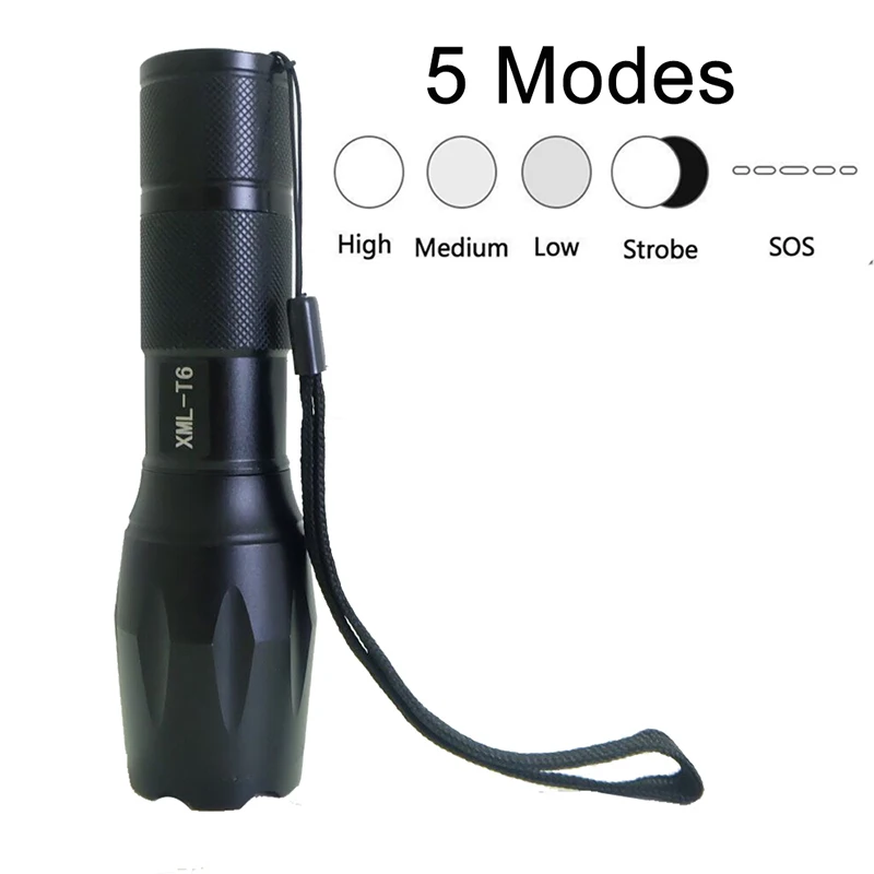 LED Rechargeable Flashlight XML T6 linterna torch 18650 Battery 5 Modes Waterproof Outdoor Camping Powerful Led Flashlight 
LED Rechargeable Flashlight XML T6 linterna torch 18650 Battery 5 Modes Waterproof Outdoor Camping Powerful Led Flashlight
