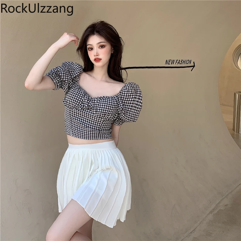 Puff Sleeve Square Neck Plaid T-Shirt Sexy Crop Top T Shirt Cute High Street Summer Aesthetic Bandage Tee Korean Kawaii Clothes 
Puff Sleeve Square Neck Plaid T-Shirt Sexy Crop Top T Shirt Cute High Street Summer Aesthetic Bandage Tee Korean Kawaii Clothes