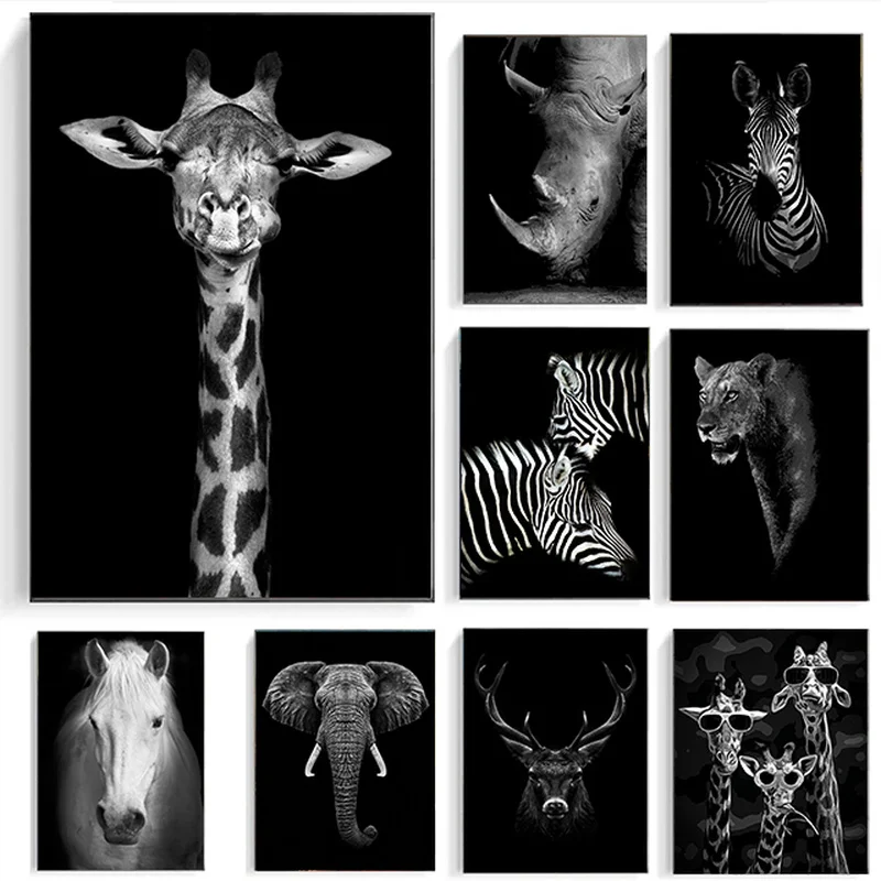 Black and White Wild Animals on Dark Canvas Art Painting Posters and Prints Decorative Art Pictures Home Decoration Paintings
Black and White Wild Animals on Dark Canvas Art Painting Posters and Prints Decorative Art Pictures Home Decoration Paintings