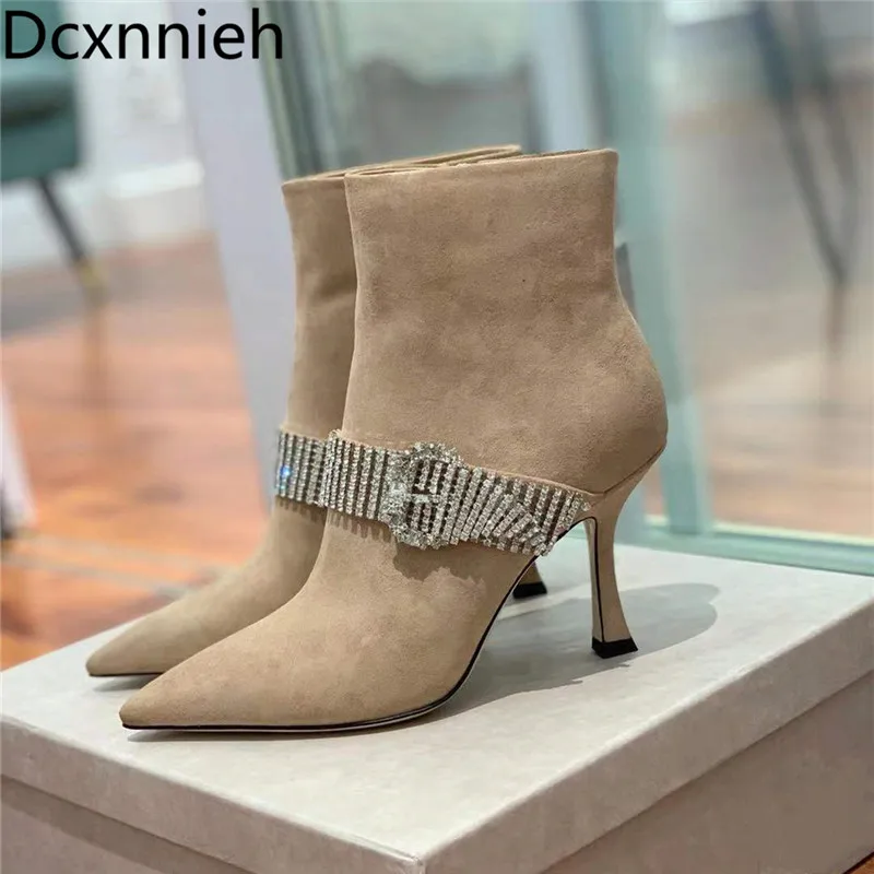 Autumn Stiletto Ankle Boots Woman Pointed Toe Short Boots Ladies Rhinestone Chain Buckle Booties Female Fashion Boots Women 2021
Autumn Stiletto Ankle Boots Woman Pointed Toe Short Boots Ladies Rhinestone Chain Buckle Booties Female Fashion Boots Women 2021