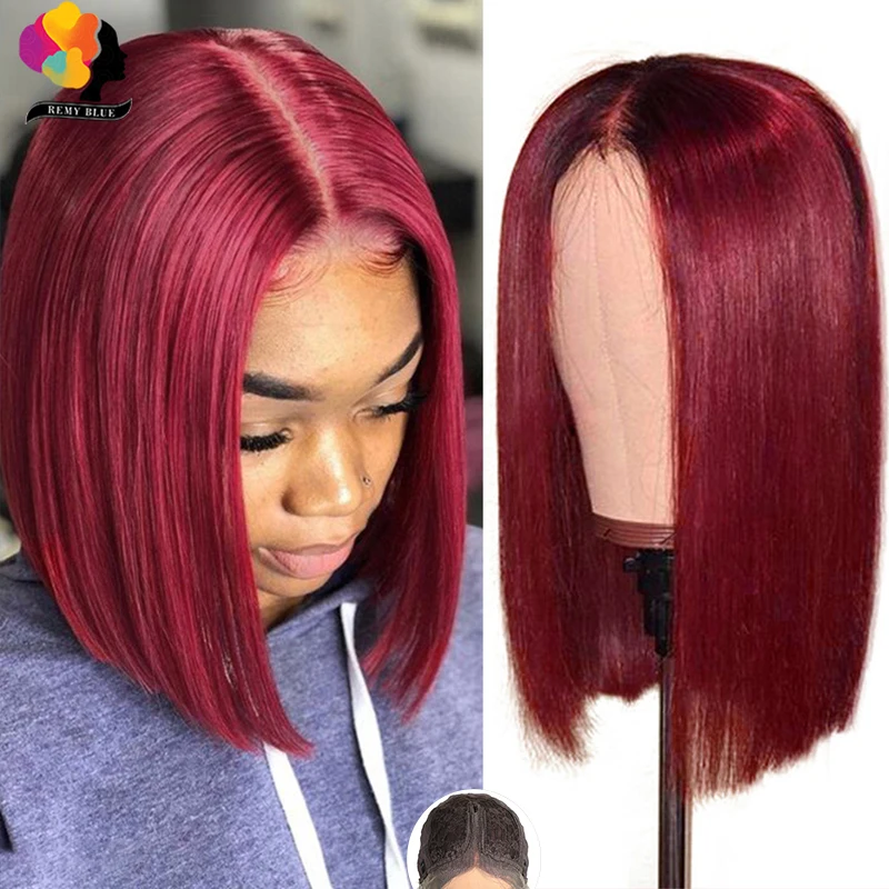 

Remyblue Peruvian Burgundy Bob Wigs 99J Red Human Hair Wigs 13X1 Pre-Plucked Lace Front Wig Remy Human Hair Blonde Deep Part Wig
