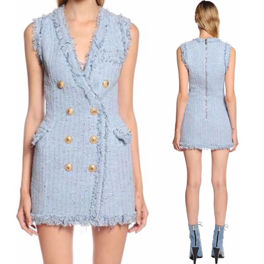 New dress European American women's wear 2018 autumn metal double breasted tassel color knitted suit vest dress
New dress European American women's wear 2018 autumn metal double breasted tassel color knitted suit vest dress