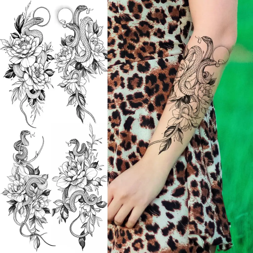 3D Realistic Peony Flower Snake Temporary Tattoos For Women Adult Girl Rose Serpent Fake Tattoo Fashion Half Sleeve Tatoos Decal
3D Realistic Peony Flower Snake Temporary Tattoos For Women Adult Girl Rose Serpent Fake Tattoo Fashion Half Sleeve Tatoos Decal