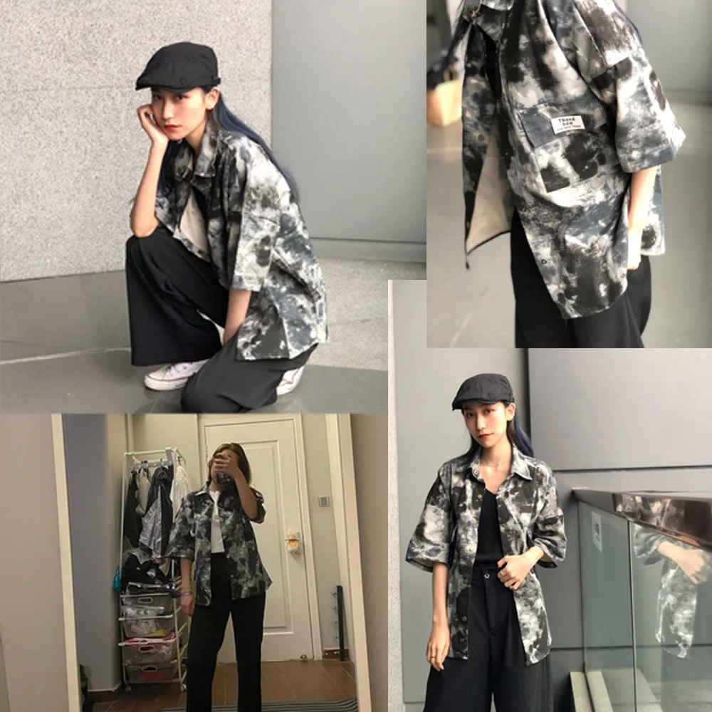 

Highstreet Tie Dye Shirts Gothic Retro Ins Fashion Hip Pop Rock Women Oversize Shirt Casual Loose Korea Japan Outwear Fashion