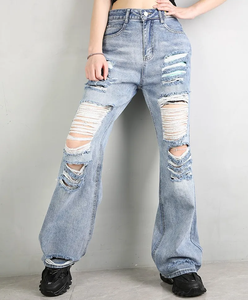 SuperAen 2021 Summer New Distressed Jeans Hole Streetwear Cotton Casual Wide Leg Pants Women
SuperAen 2021 Summer New Distressed Jeans Hole Streetwear Cotton Casual Wide Leg Pants Women