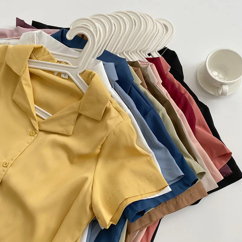 2021 Summer Casual Women Shirt Short Sleeve Notched Neck Korean Casual Simple Suit Collar Short Sleeve Shirt
2021 Summer Casual Women Shirt Short Sleeve Notched Neck Korean Casual Simple Suit Collar Short Sleeve Shirt