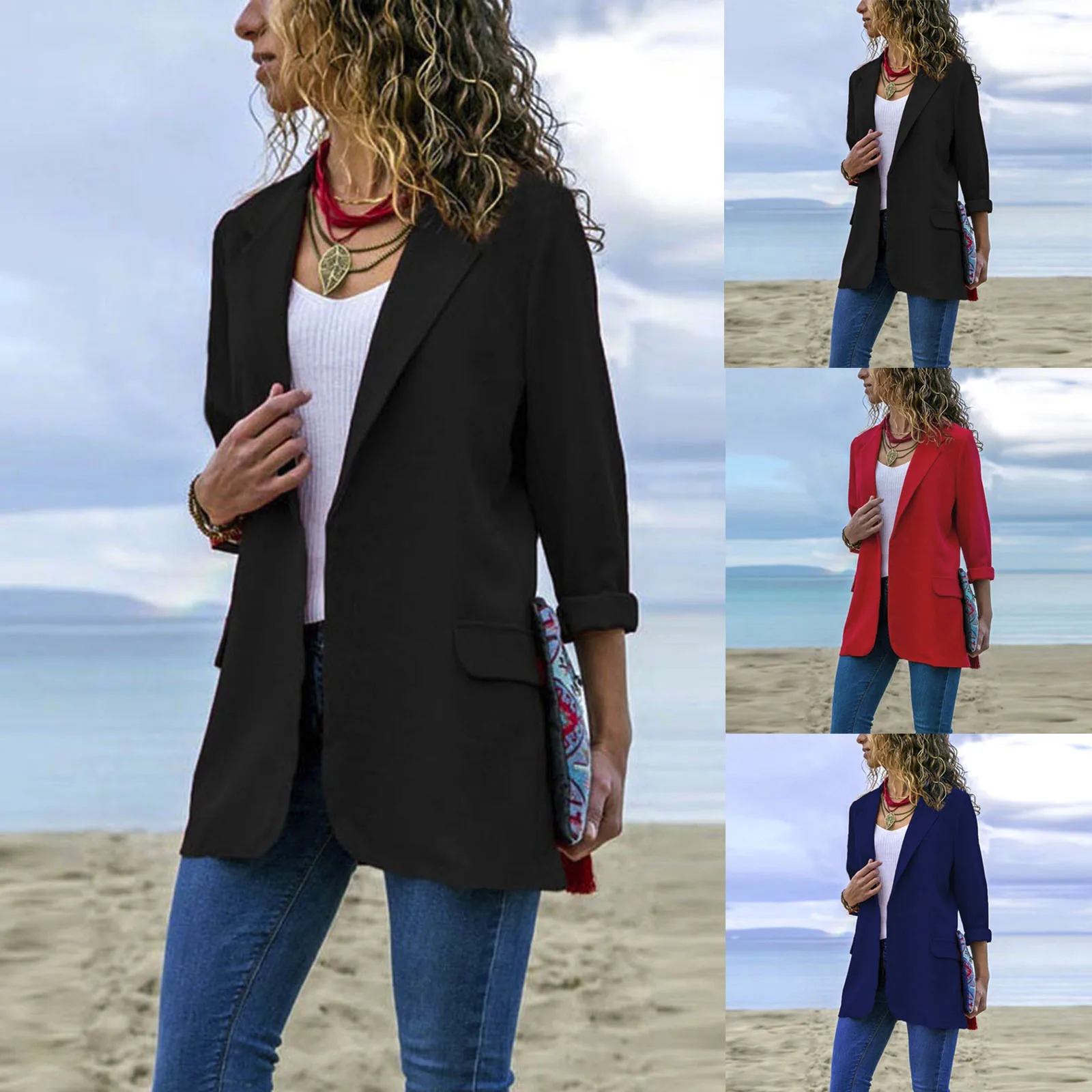 Блейзер Женский офисный однотонный с длинным рукавом, осень 2021 
Блейзер Женский офисный однотонный с длинным рукавом, осень 2021