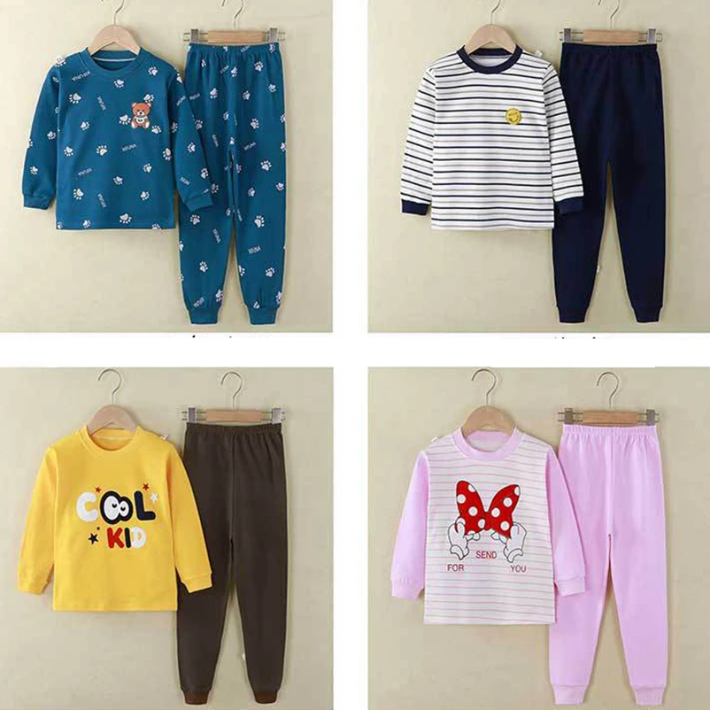 

2021 Autumn Underwears Clothing Set Kids Fashion Boy Pajama Cotton Cartoon Letter Long John Baby Girl Outfit Boutique Clothes