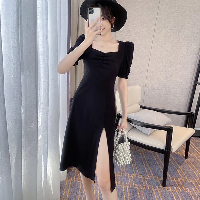 Summer New Fashion Sweete Style Slimming Square Collar Waist Split French Black Puff Sleeve Ladies Dress
Summer New Fashion Sweete Style Slimming Square Collar Waist Split French Black Puff Sleeve Ladies Dress