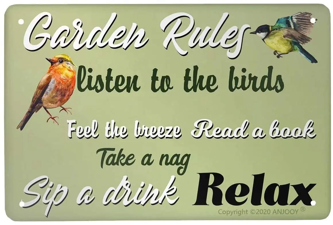 Retro Tin Signs Vintage Metal Sign Garden Rules Birds Plaque Poster for Home Coffee Funny Wall Decor Art 8 X 12 Inch
Retro Tin Signs Vintage Metal Sign Garden Rules Birds Plaque Poster for Home Coffee Funny Wall Decor Art 8 X 12 Inch